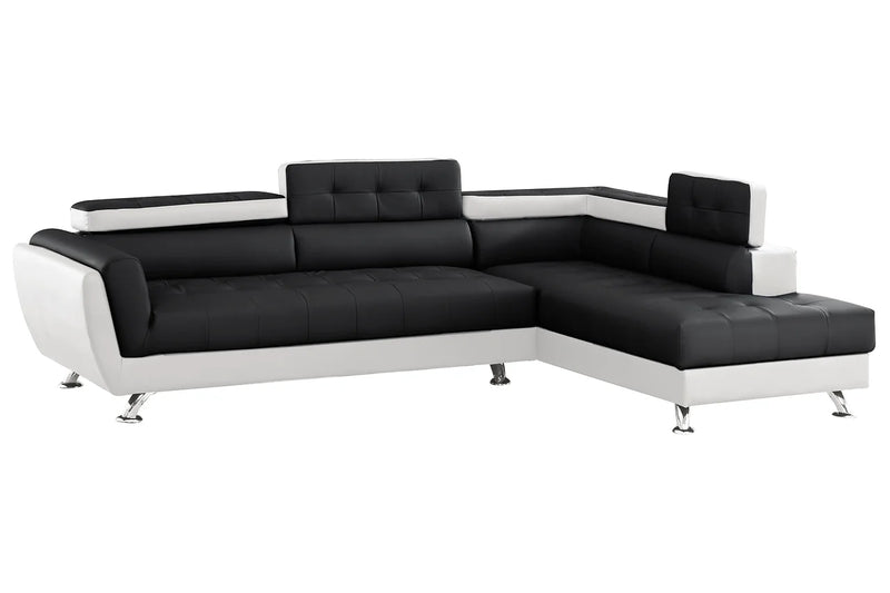 Izzi Black And White Modern Contemporary Solid Wood 2Pc Polyester Tufted Sectional
