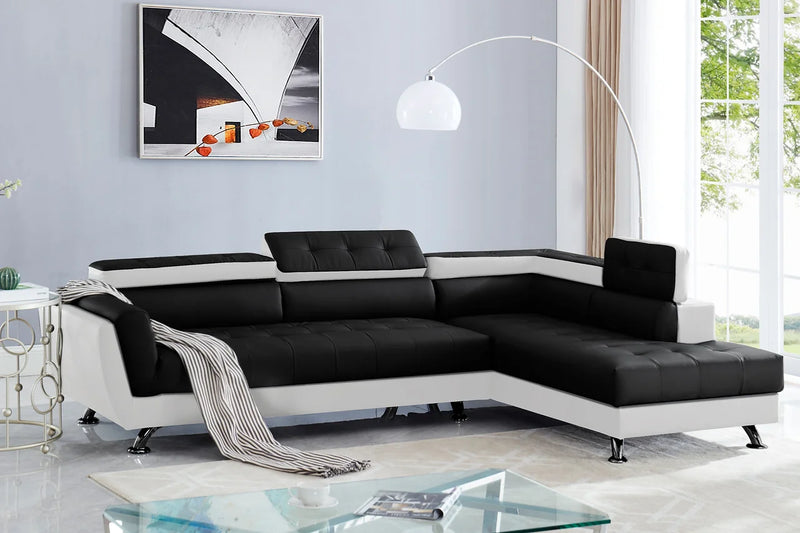 Izzi Black And White Modern Contemporary Solid Wood 2Pc Polyester Tufted Sectional