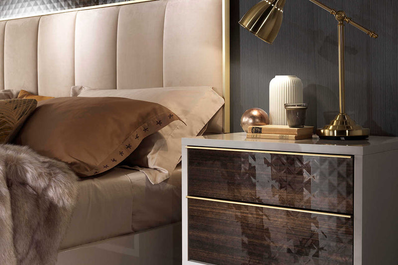 Gemma Pearl/3D Eucalipto/Beige Modern High Gloss Lacquer Velvet Italian Bedroom Set