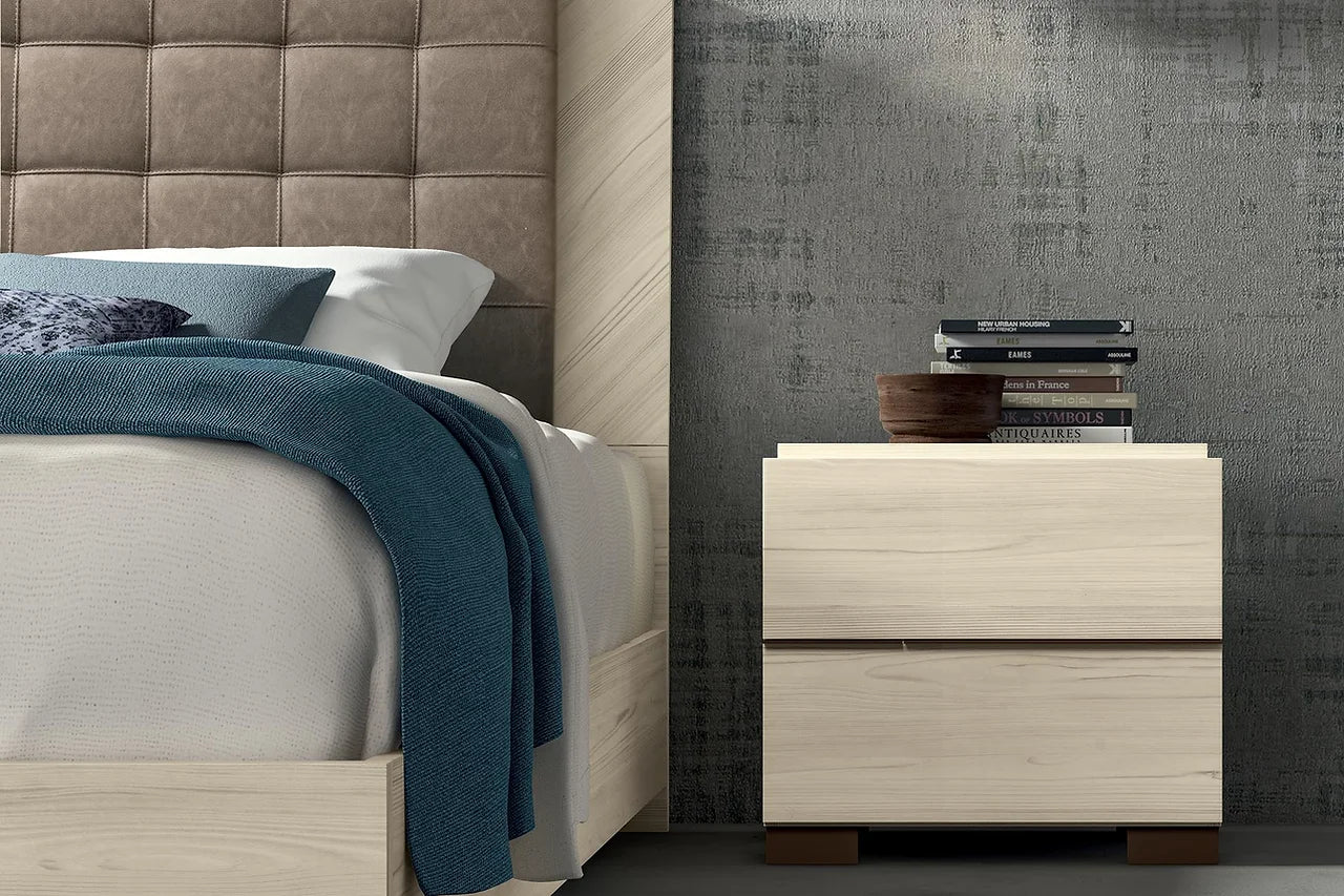 Perla Cream Modern Contemporary Solid Wood And Veneers 2-Drawers Extra Nightstand