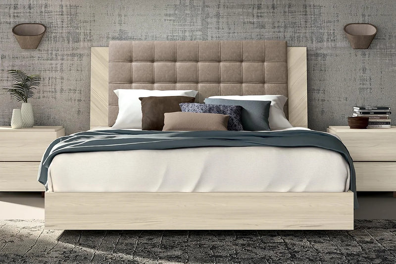 Perla Cream White Contemporary Solid Wood Microfiber Tufted Italian Platform Bedroom Set