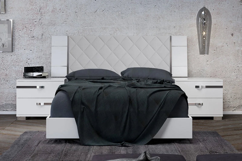 Dream Rombi White Modern Marble Top Solid Wood Fabric Panel ItalianBedroom Bedroom Set