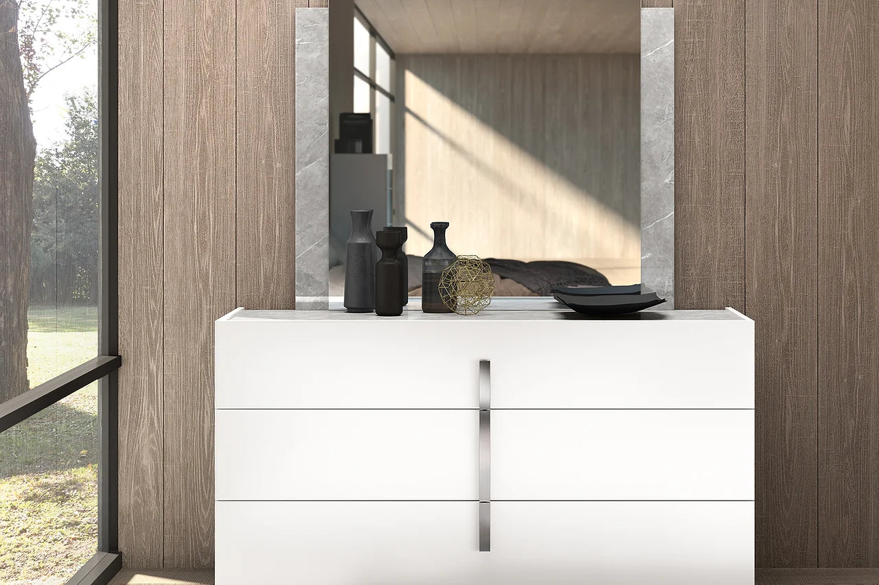 Dafne/mara White Modern Traditional Marble Top Solid Wood Italianbedroom Dresser & Mirror