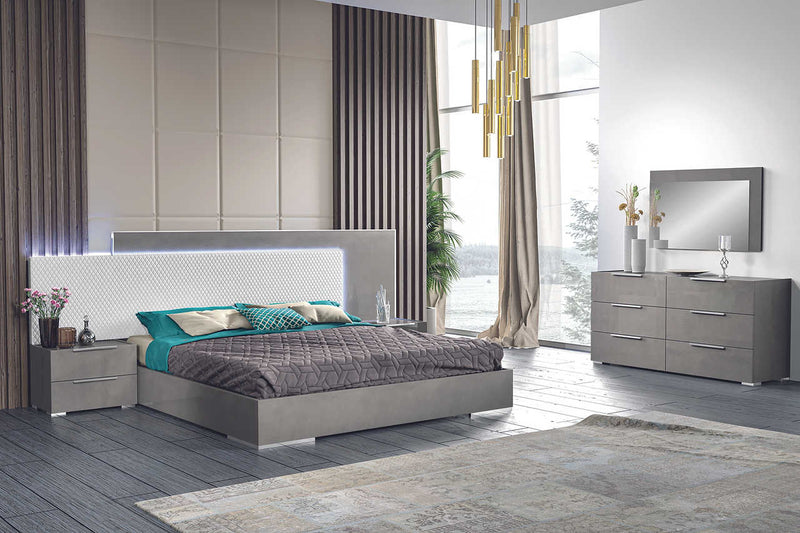 Fabiana Aspen Grey Modern Contemporary High Gloss Wood Eco Leather Italian Bedroom Set