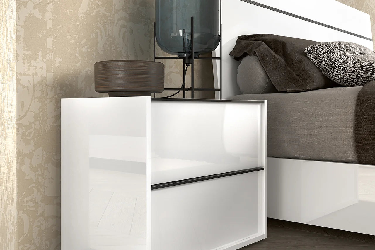 Luna White Contemporary Transitional High Gloss Lacquer Solid Wood Extra Nightstand