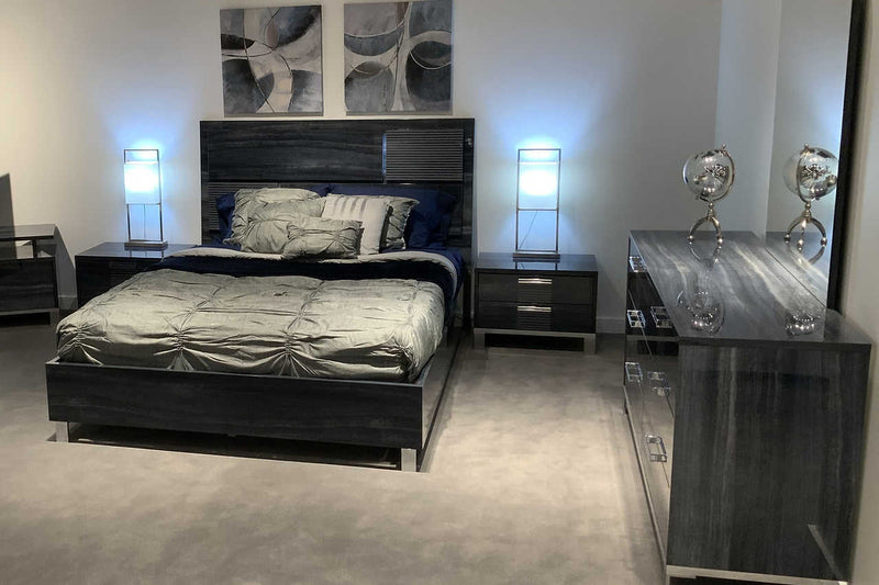 Delia Blue/Grey Modern Contemporary High Gloss Solid Wood Italian Bedroom Set