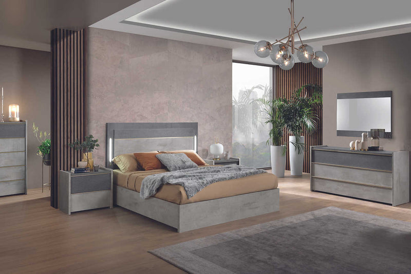 Sole Grey Modern Contemporary High Gloss Lacquer Solid Wood And Veneers Italian Bedroom Set