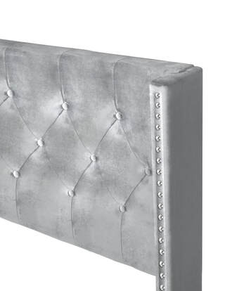 Silver Modern Contemporary Solid Wood Velvet Upholstered Tufted Platform King Bed