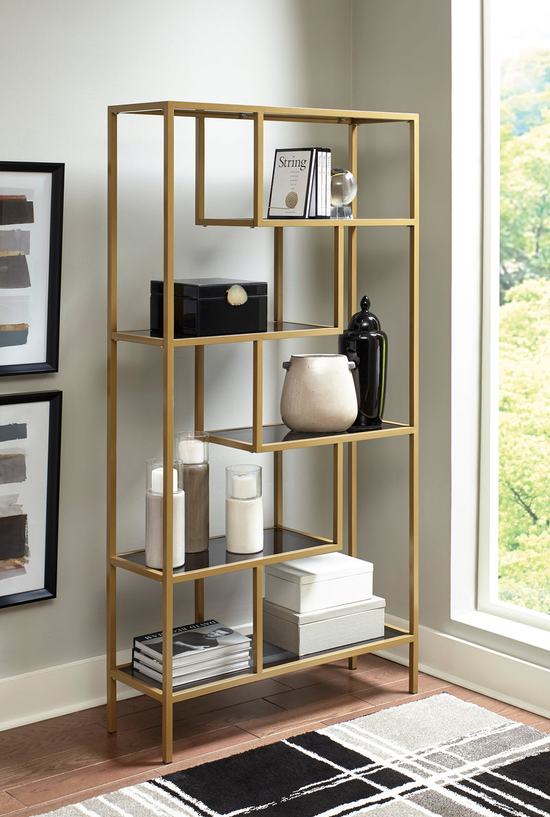 Frankwell Gold Finish Modern Industrial Metal Glass 5 Shelves Bookcase