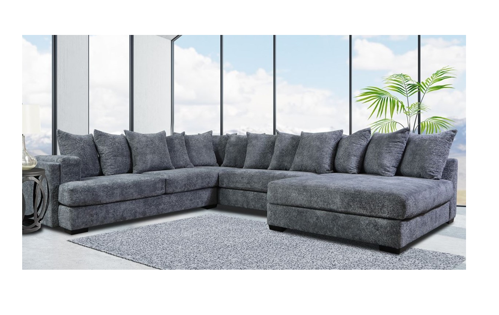 Gray Modern Contemporary Solid Wood Thick Chenille Fabric Upholstered Oversized Sectional