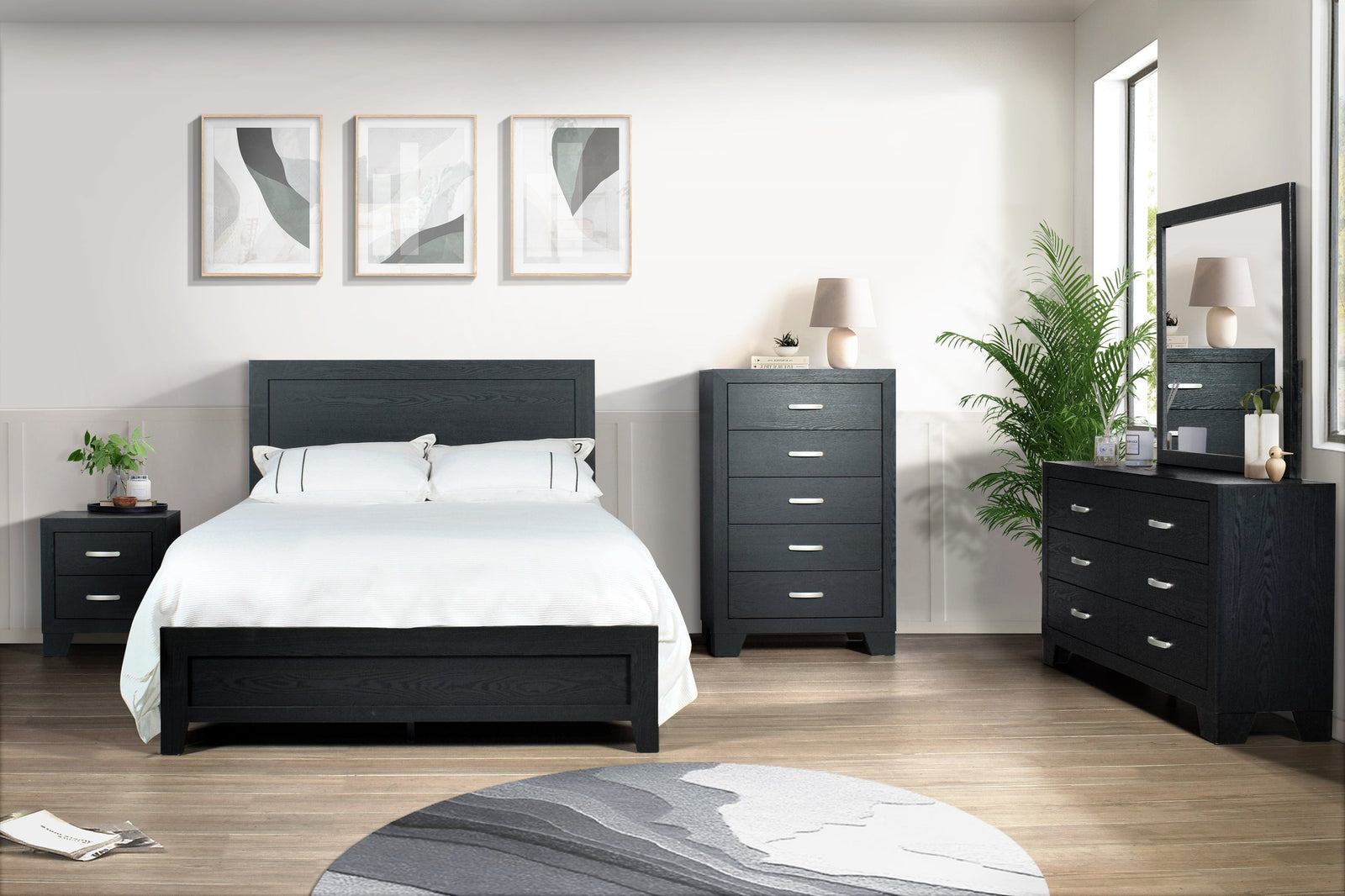 Black Modern Contemporary Solid Wood And Veneers Bedroom Set