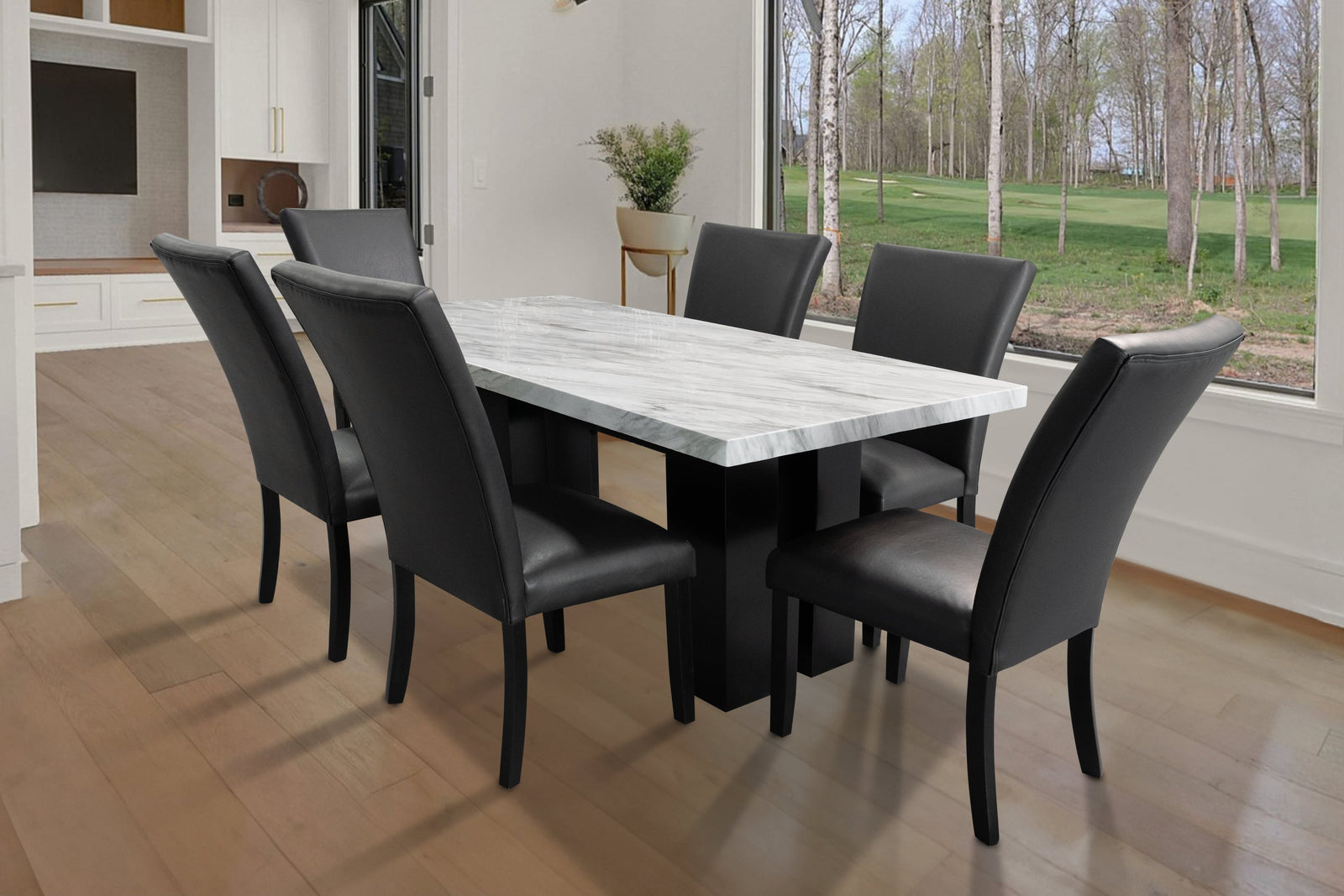 Black Modern Contemporary Faux Marble Top Dining Room Set