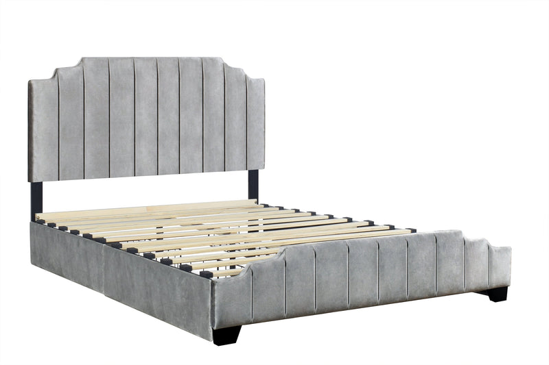 Gray Modern Contemporary Solid Wood Velvet Upholstered Platform Full Bed