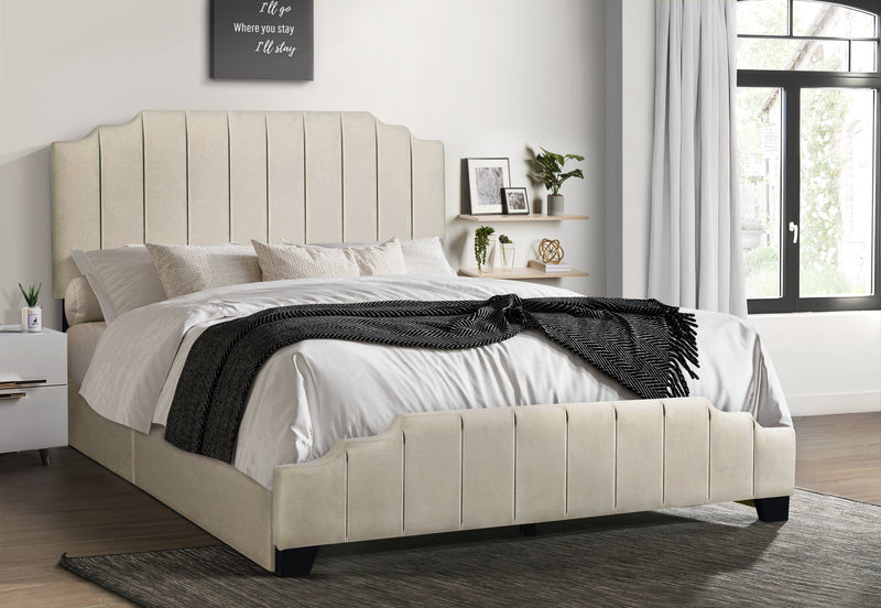 Beige Modern Contemporary Solid Wood Velvet Upholstered Platform Full Bed