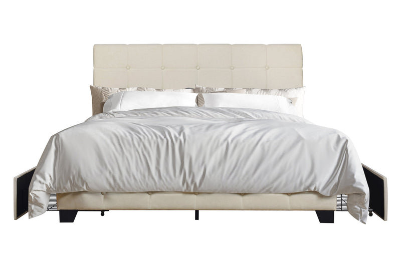 Beige Modern Contemporary Solid Wood Linen Upholstered Tufted Platform Full Bed
