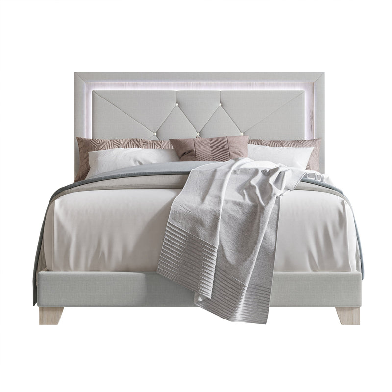 Silver Modern Contemporary Solid Wood Velvet Upholstered Tufted LED Platform Full Bed