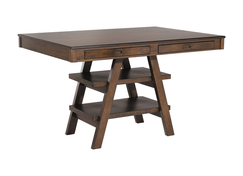Dewey 2-Drawer Counter Height Table With Open Shelves Walnut