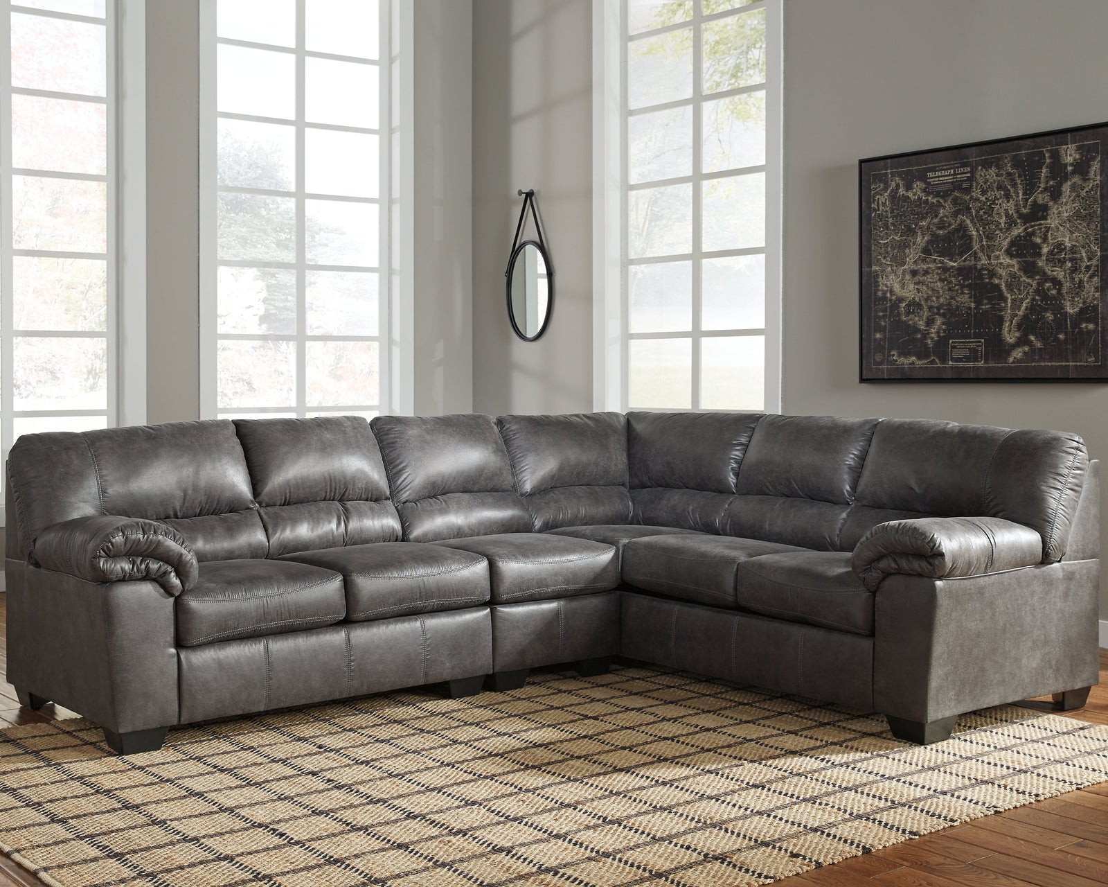 Bladen Slate Faux Leather 3-Piece Sectional