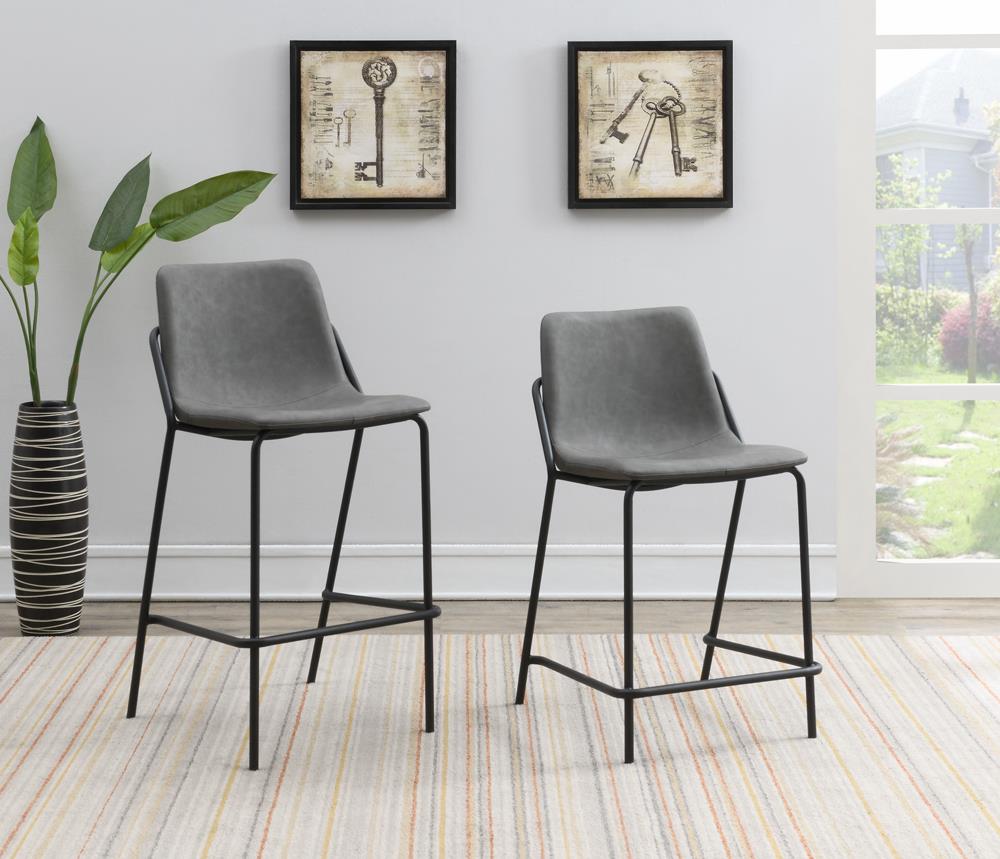 Earnest Solid Back Upholstered Counter Height Stools Grey And Black (Set Of 2)