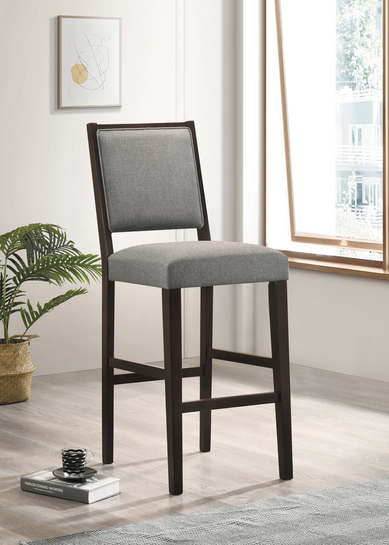 Bedford Upholstered Open Back Bar Stools With Footrest (Set Of 2) Grey And Espresso