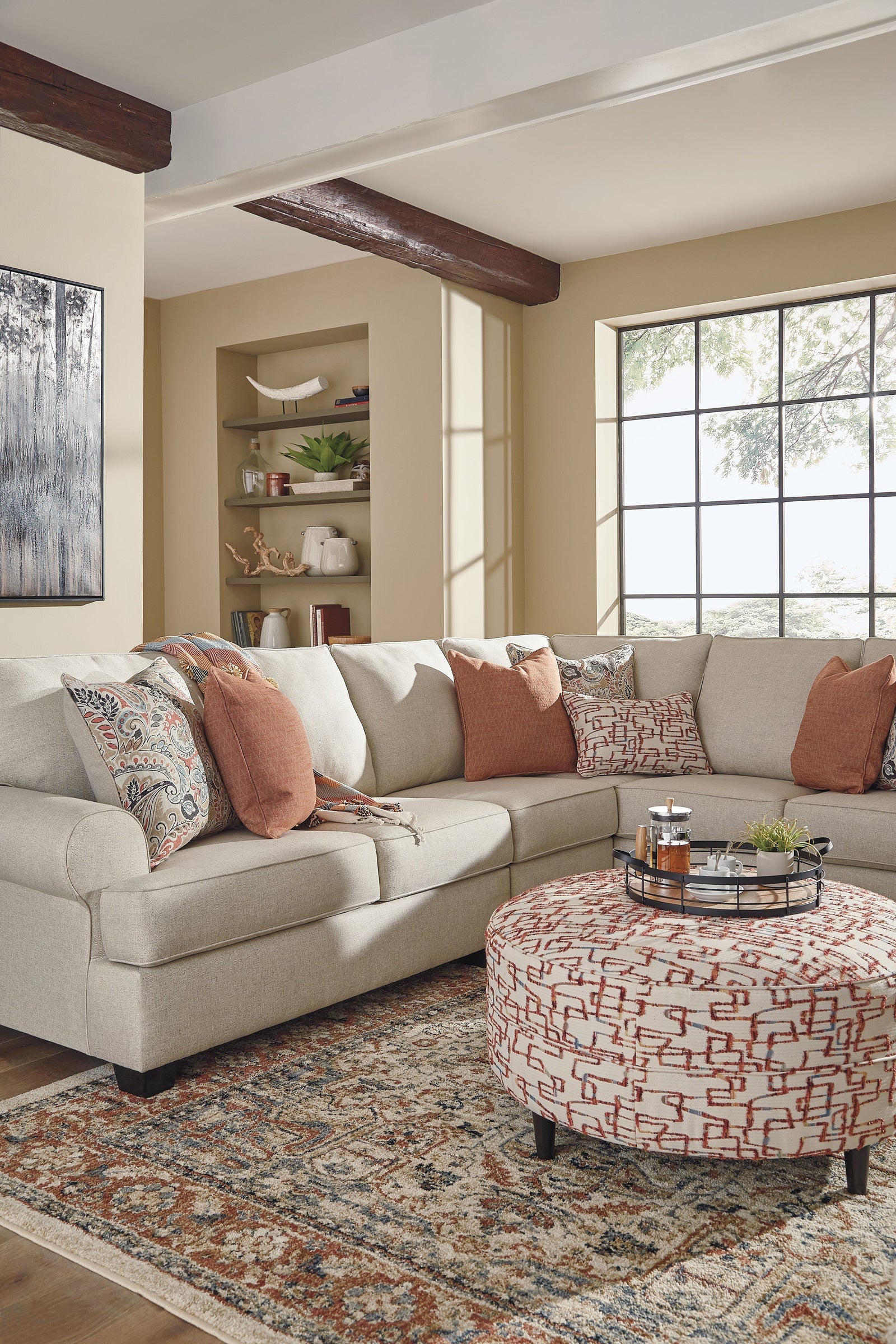 Amici Linen 3-Piece Sectional With Ottoman