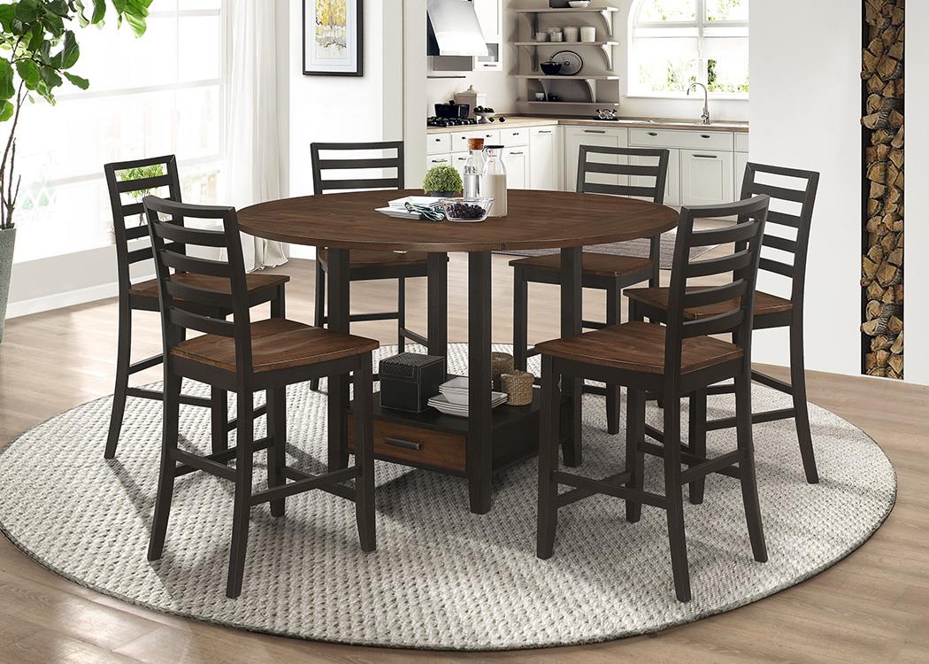 Sanford Farmhouse Dining Room Set 7Pc Counter Height Drop Leaf Table