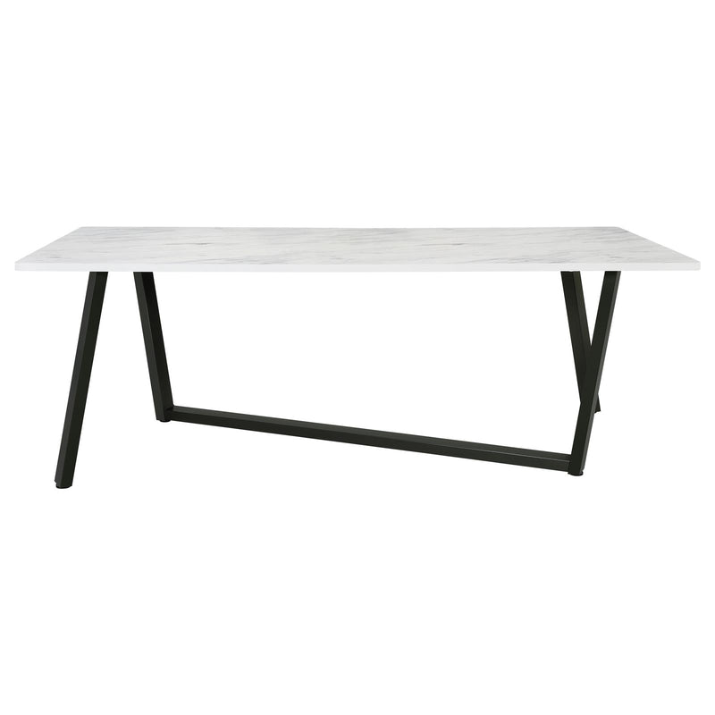Mayer Rectangular Dining Table Faux White Marble And Gunmetal