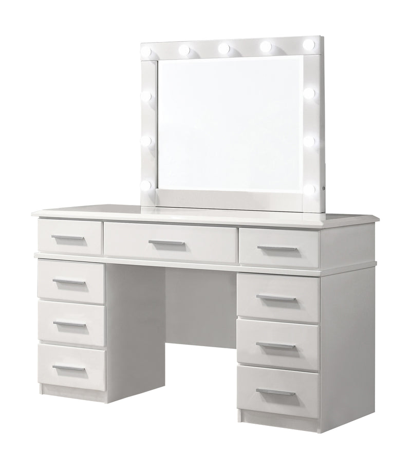 Felicity 9-Drawer Vanity Desk With Lighted Mirror Glossy White