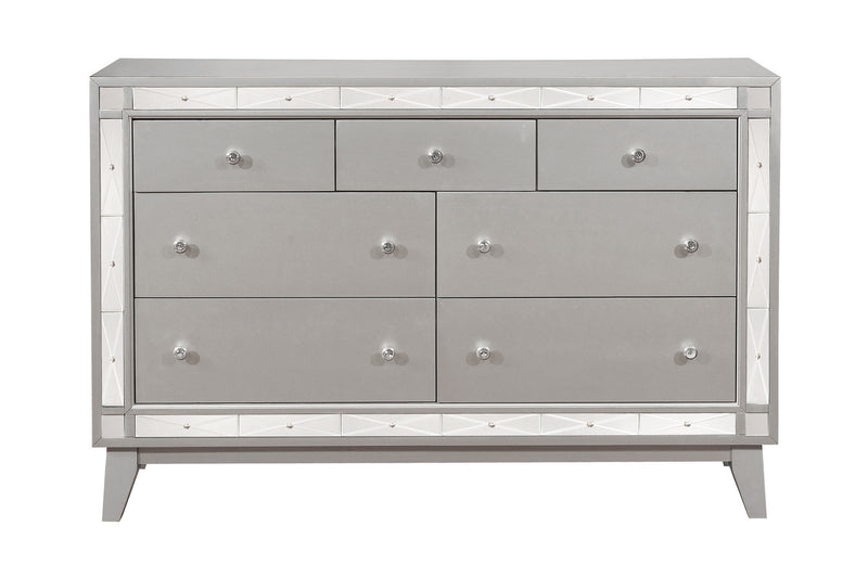 Leighton Full Panel Bed With Mirrored Accents Mercury Metallic