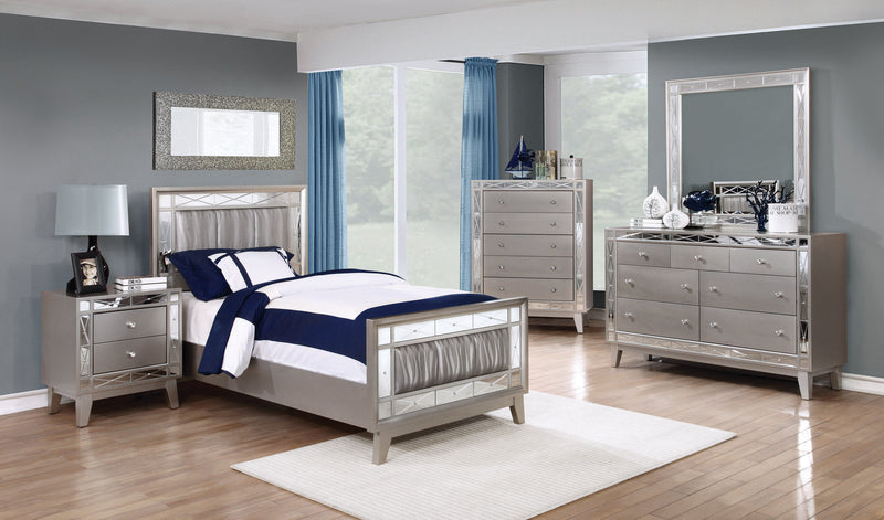 Leighton Queen Panel Bed With Mirrored Accents Mercury Metallic