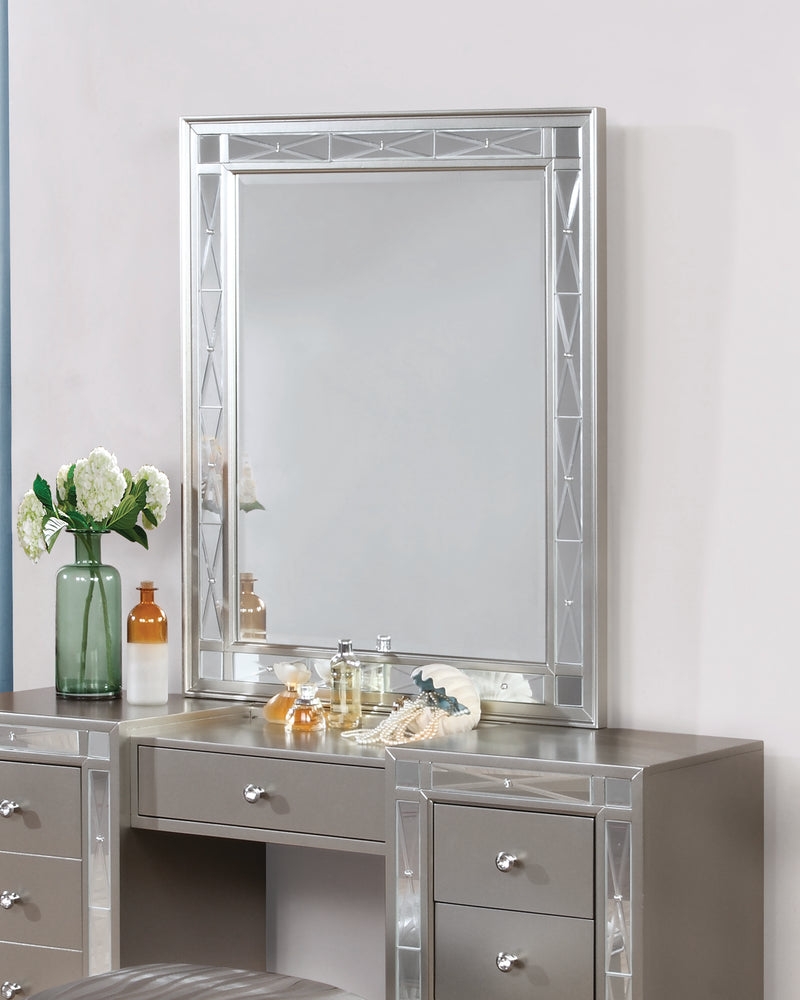 Leighton Full Panel Bed With Mirrored Accents Mercury Metallic