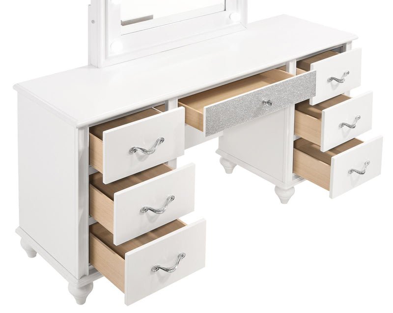 Barzini 7-Drawer Vanity Desk With Lighted Mirror White