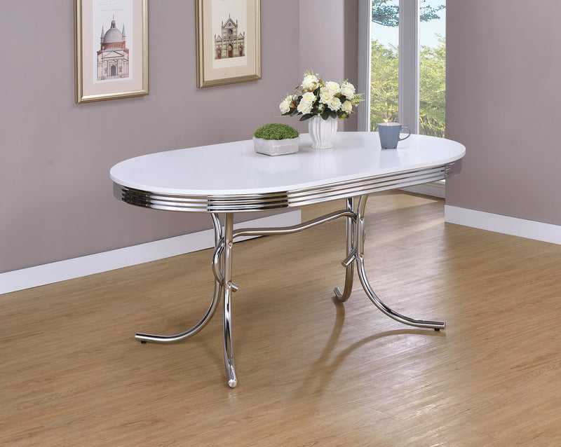 Retro Round Dining Table Glossy White And Chrome