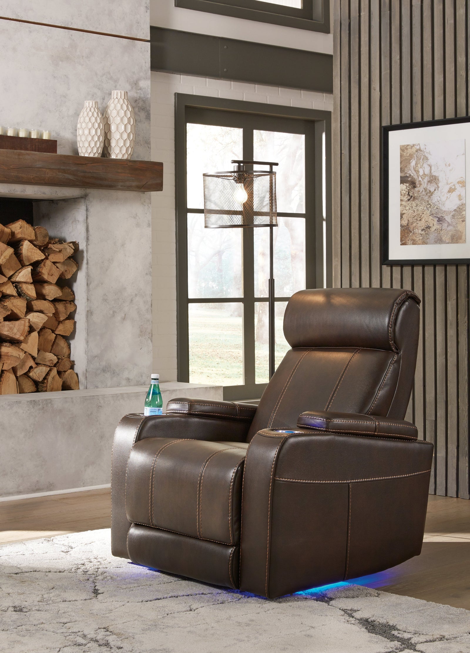 Screen Time Walnut Faux Leather Power Recliner
