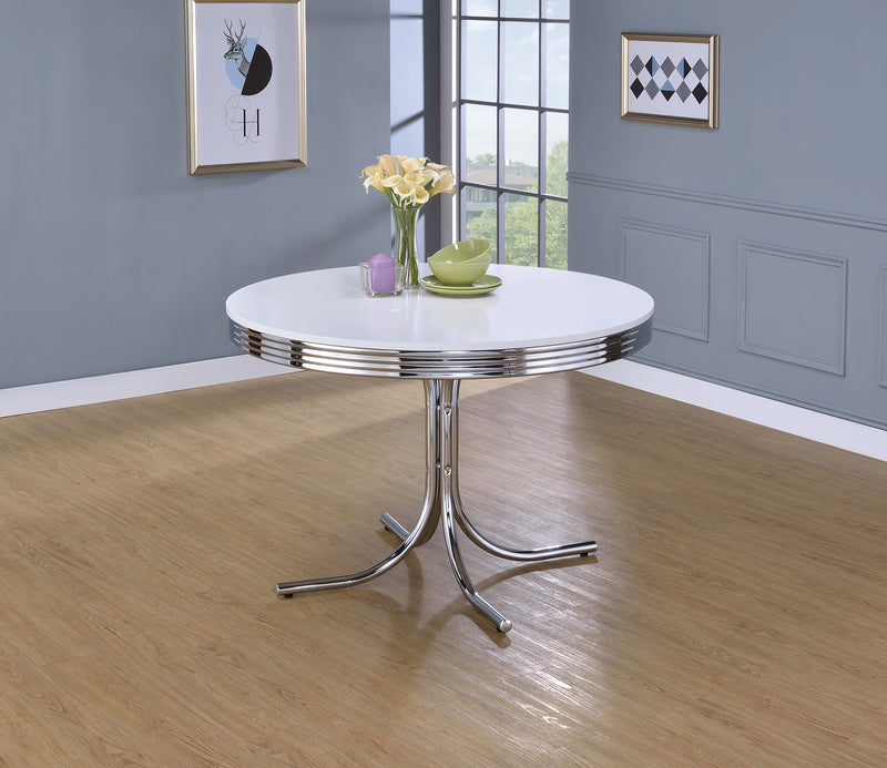 Retro Oval Dining Table Glossy White And Chrome