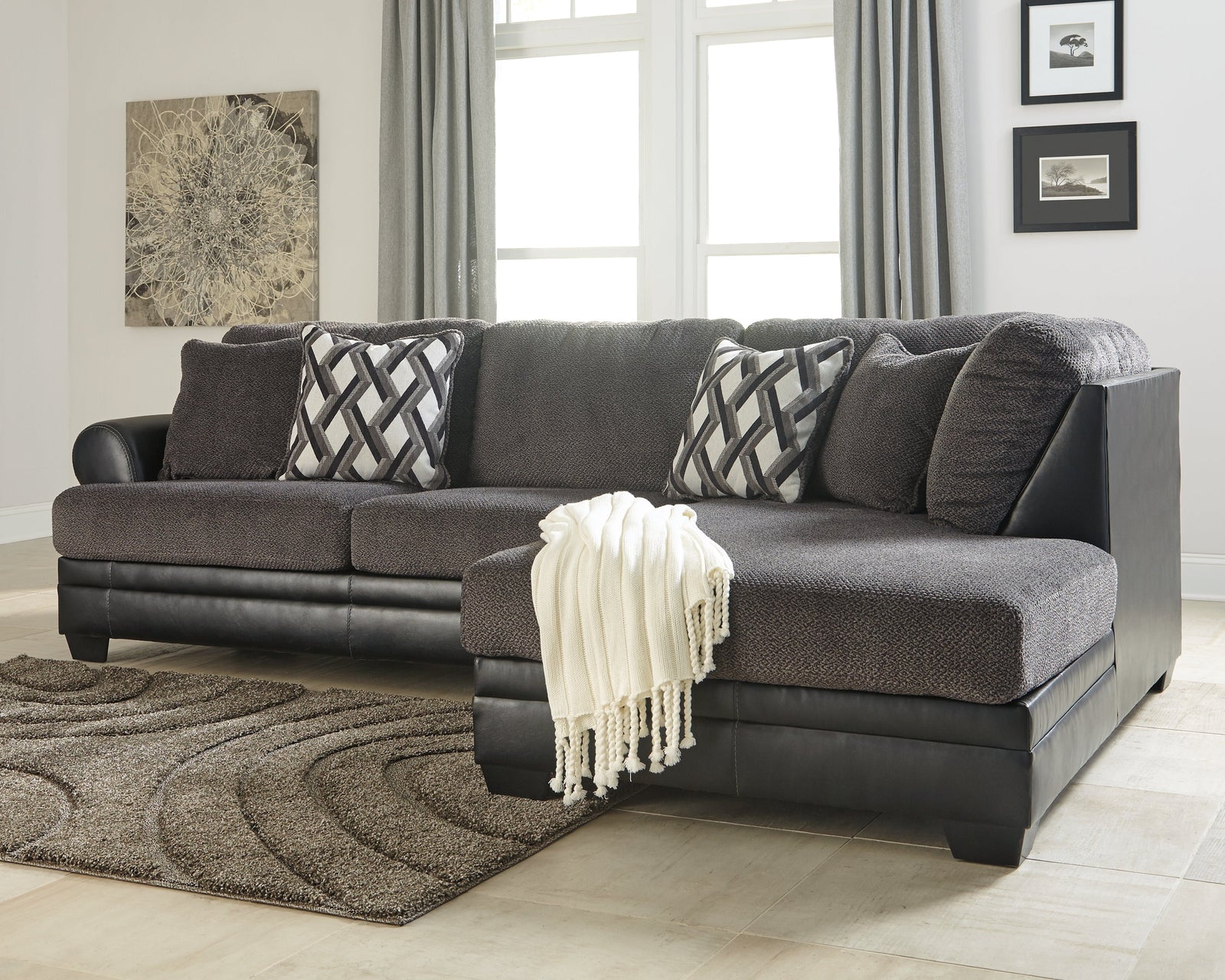 Kumasi Smoke Chenille 2-Piece Sectional With Chaise