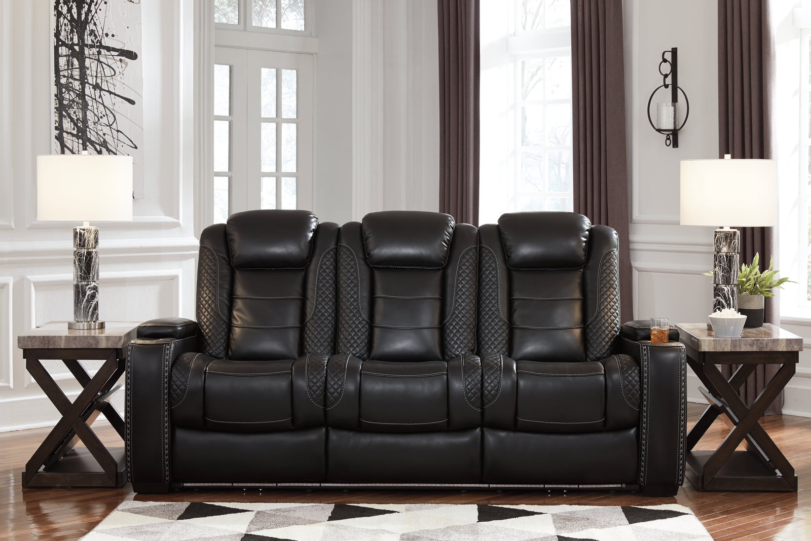 Party Time Midnight Faux Leather Power Reclining Sofa