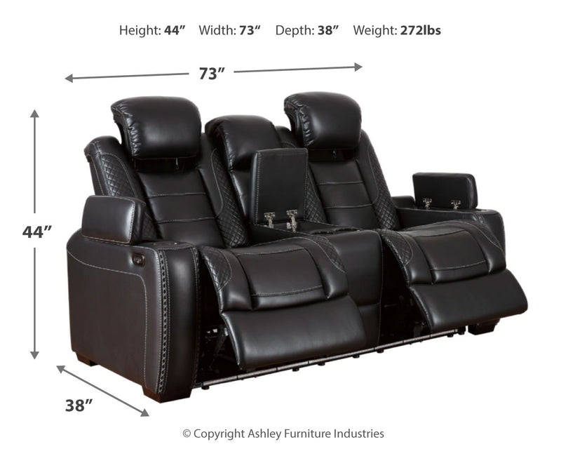 Party Time Midnight Faux Leather Power Reclining Loveseat With Console