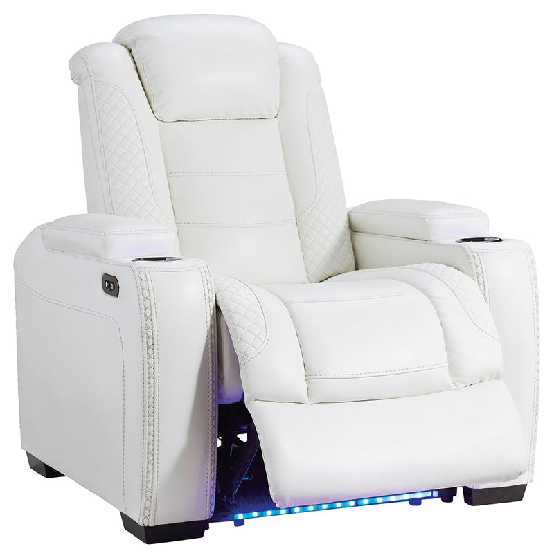 Party Time White Faux Leather Power Recliner