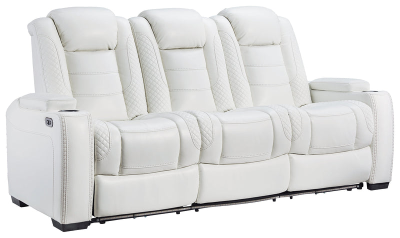 Party Time White Faux Leather Power Reclining Sofa