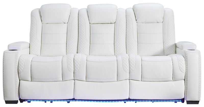 Party Time White Faux Leather Power Reclining Sofa