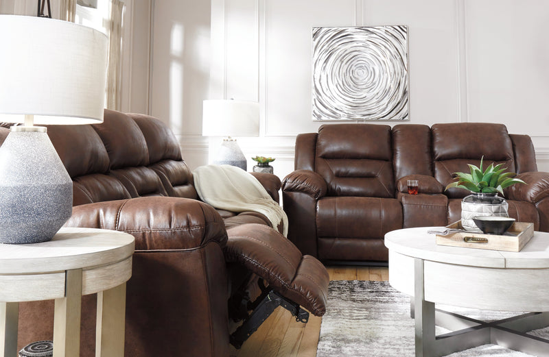 Stoneland Chocolate Faux Leather Reclining Loveseat With Console