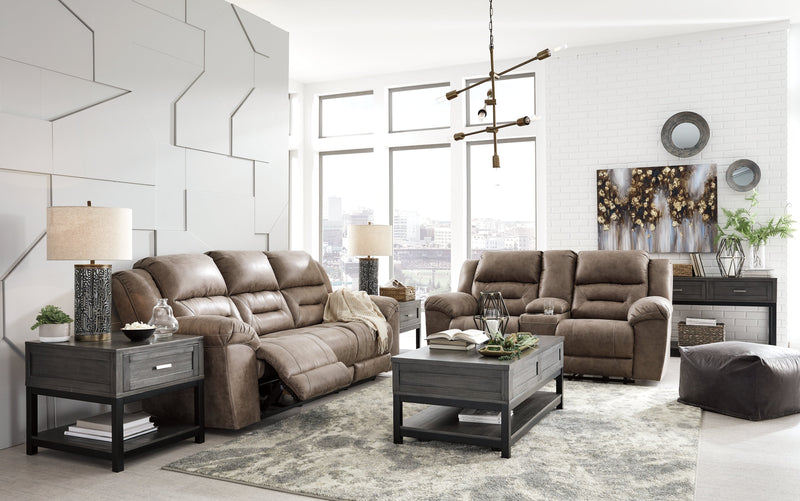 Stoneland Fossil Faux Leather Reclining Loveseat With Console