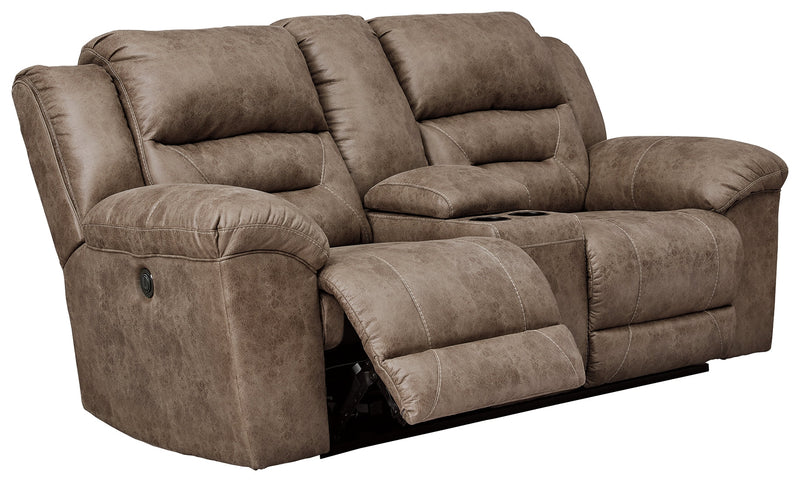 Stoneland Fossil Faux Leather Power Reclining Loveseat With Console
