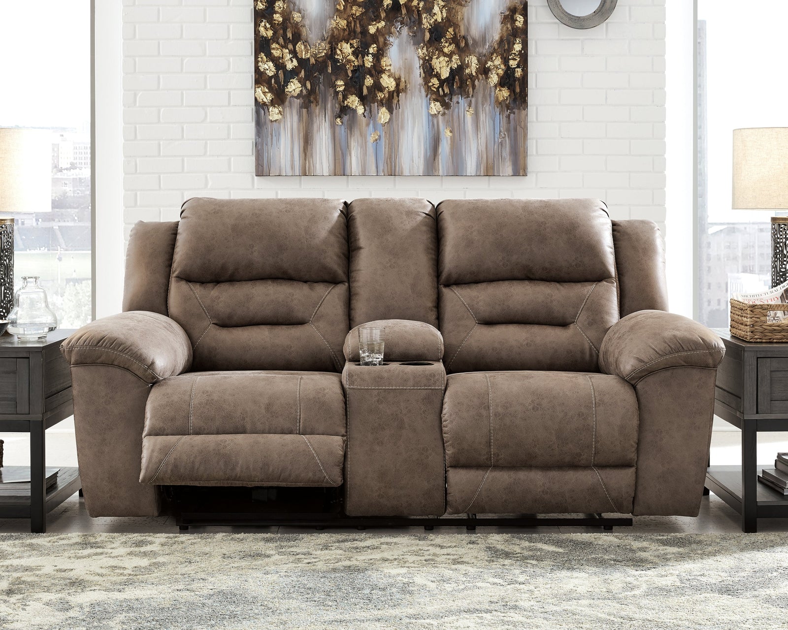Stoneland Fossil Faux Leather Power Reclining Loveseat With Console