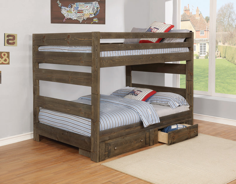 Wrangle Hill Twin Over Full Bunk Bed With Built-in Ladder Amber Wash