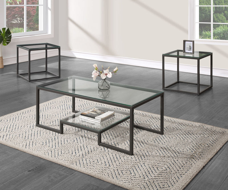 Carter Gray Clear Glass 3-Piece Coffee Table Set