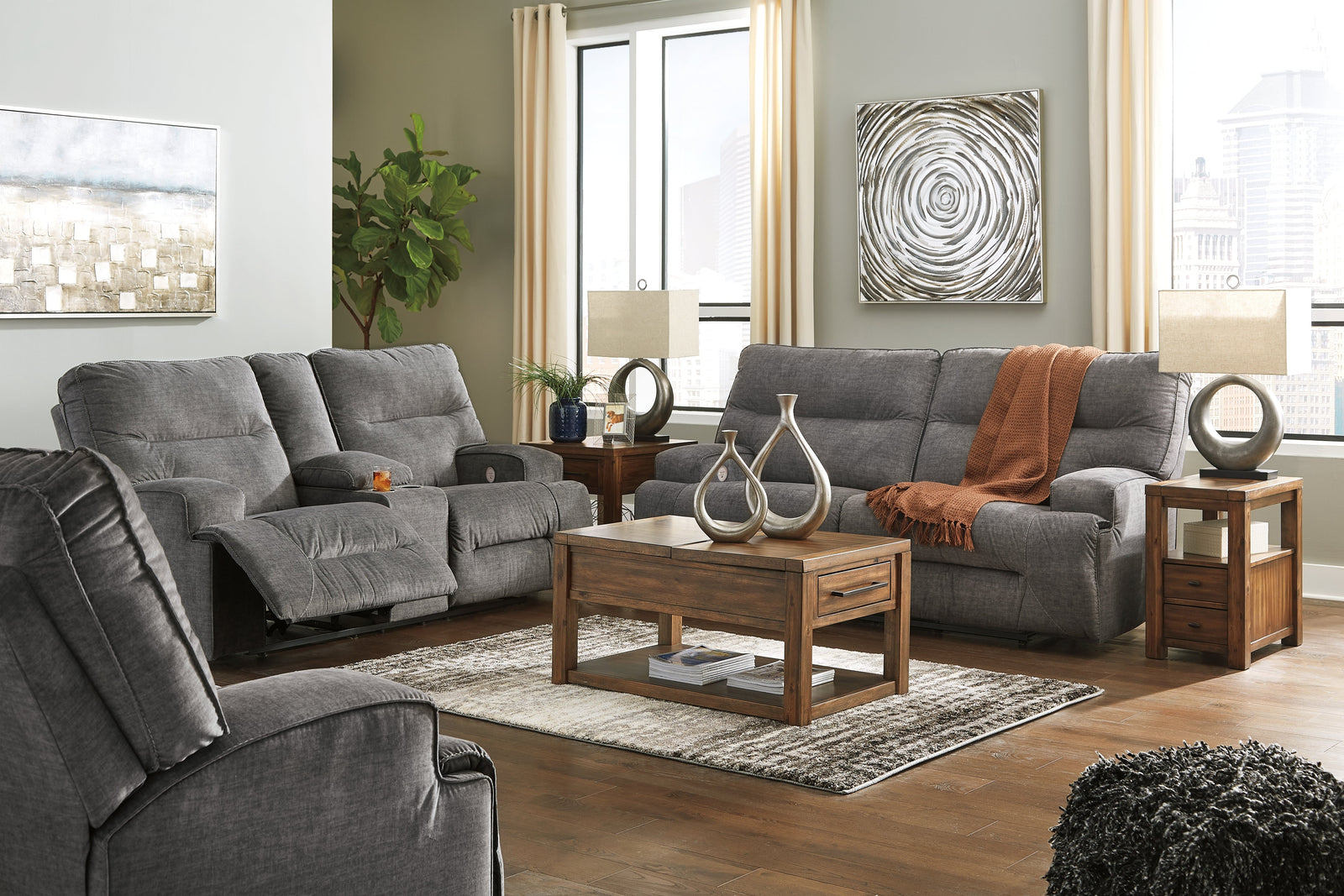 Coombs Charcoal Sofa, Loveseat And Recliner PKG001356