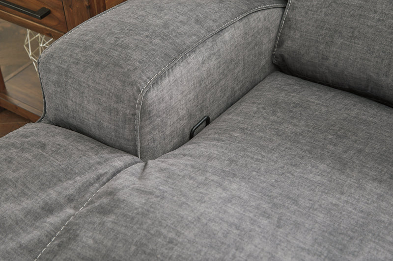 Coombs Charcoal Microfiber Reclining Loveseat With Console