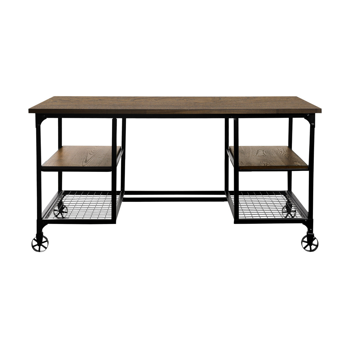 Millwood Weathered Natural Finish And Rustic Black Metal Finish Engineered Wood Writing Desk